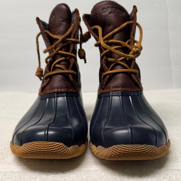 Sperry Women’s Saltwater Brown and Navy Duck Boots Size 9 - Picture 6 of 15